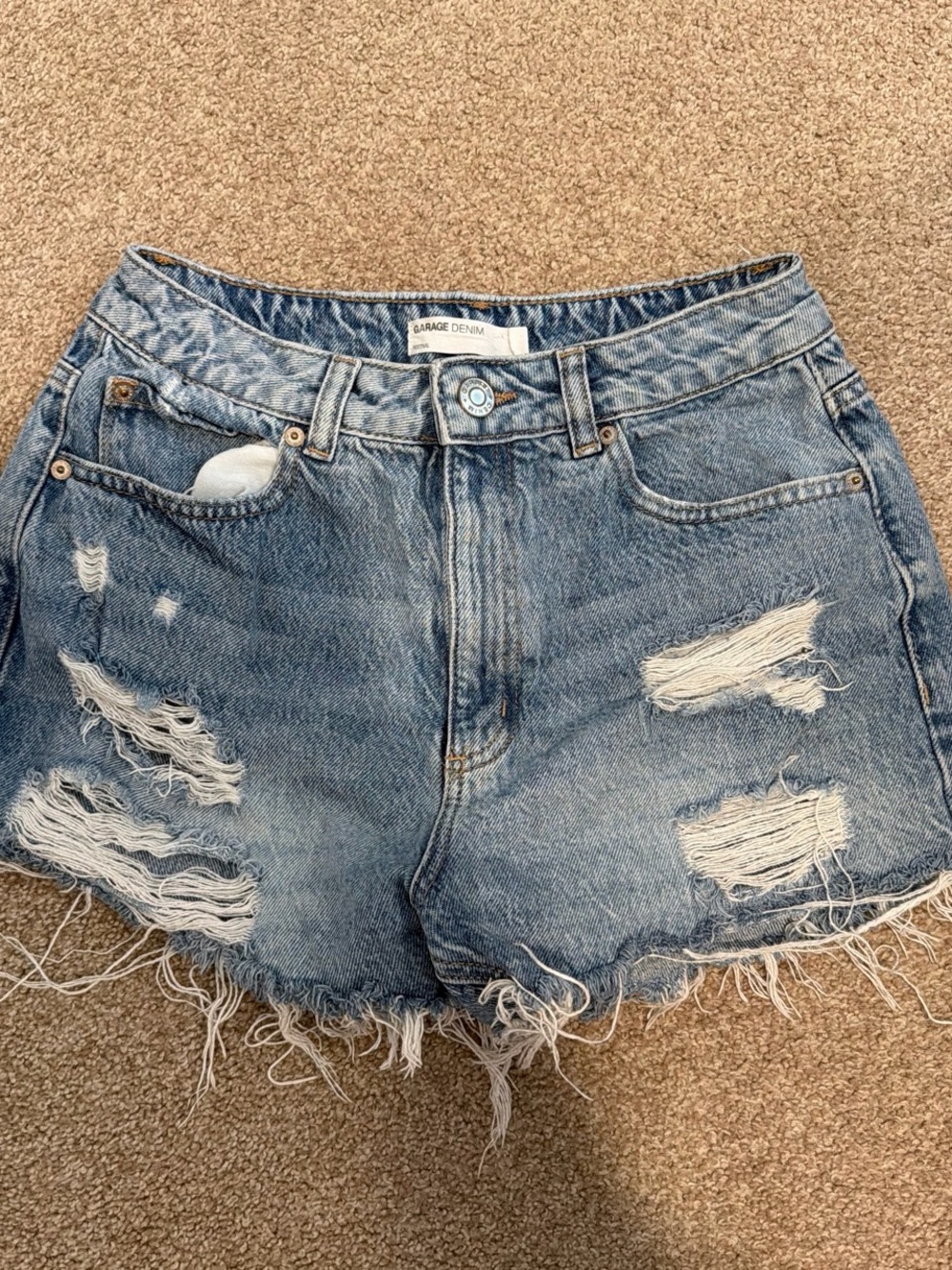 Garage Light Blue Distressed Denim Shorts